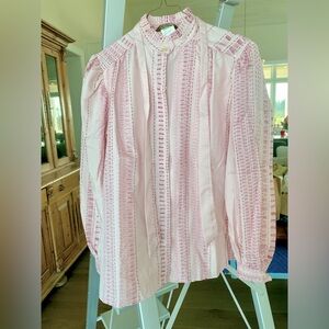 VTG late 70s Ruggeri pink blouse w/ fluted collar, size M (vintage 12)